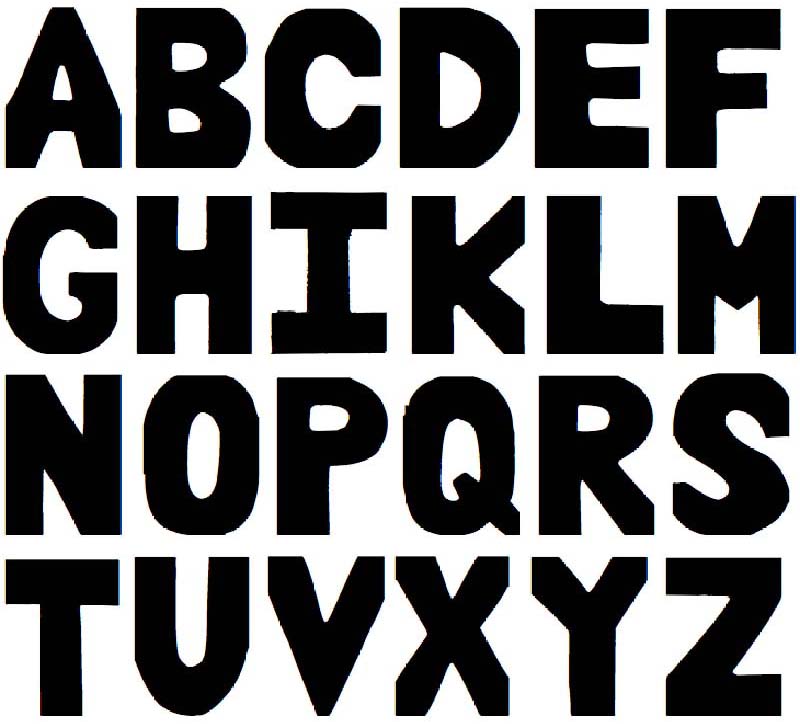 24 letter woodcut alphabet set with the Berlin-1989 computer font